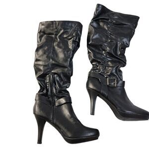 So Womens American Heritage Black Leather Strap Mid Calf Riding Boots Size 10 M